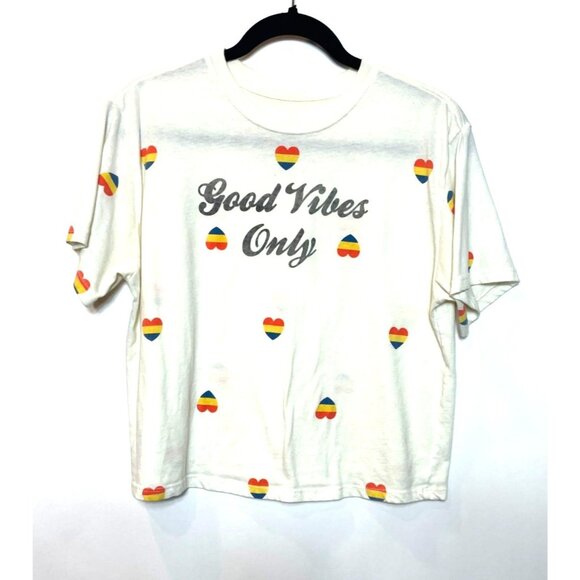 Mighty Fine Good Vibes Only Rainbow Heart Short Sleeve Tee Large - Picture 2 of 5